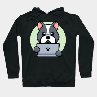 Cute dog with laptop cartoon design Hoodie